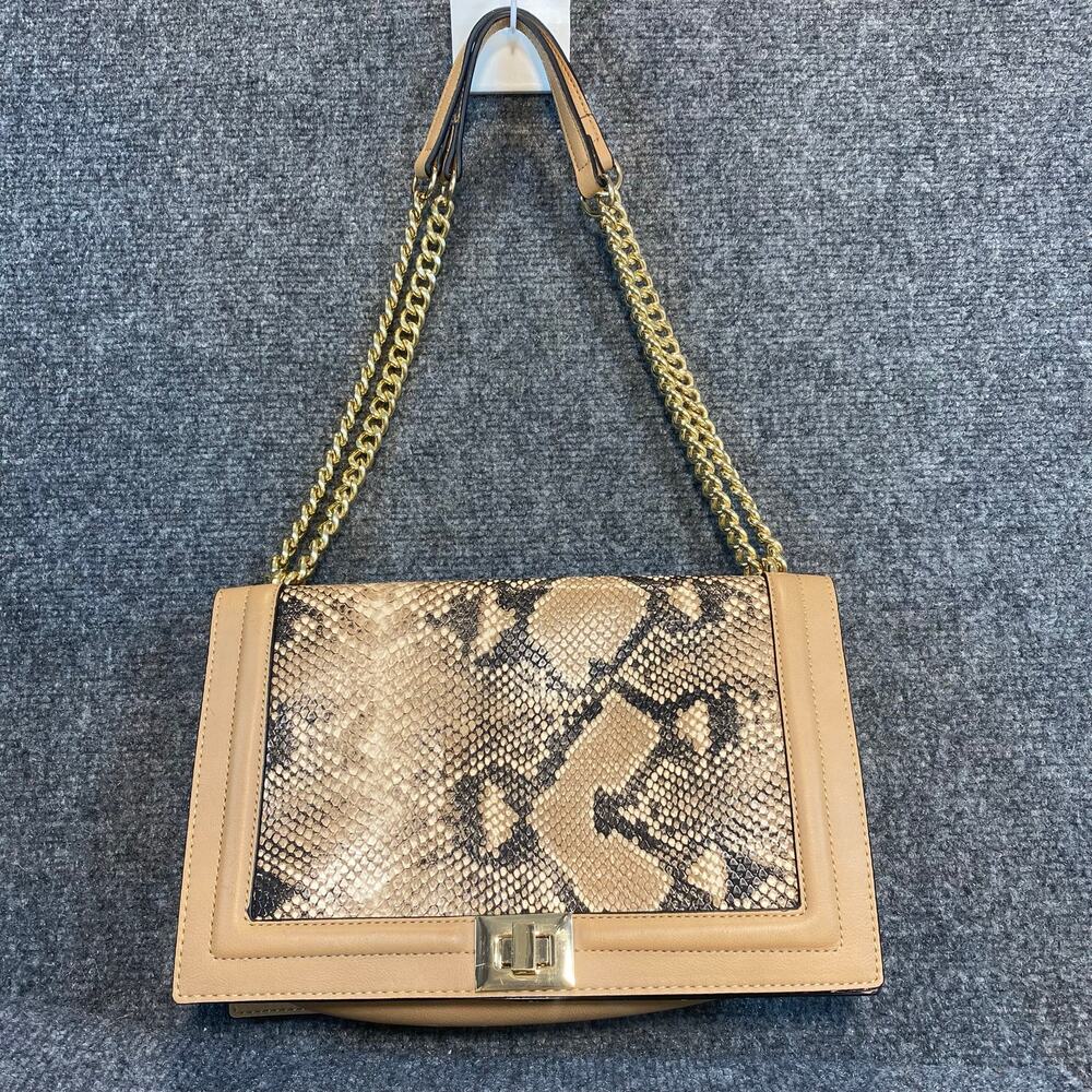 I.N.C. INC International Concepts Ajae Snakeskin Print Tan Flap Chain Bag Purse